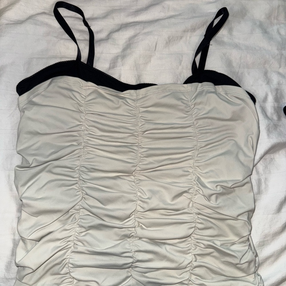 Forever 21 Black and Cream Ruched Camisole